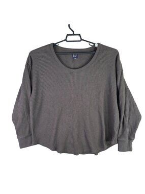 Womens GAP Dark Gray Waffle Knit Scoop Neck Thermal Long Sleeve Top Size XL